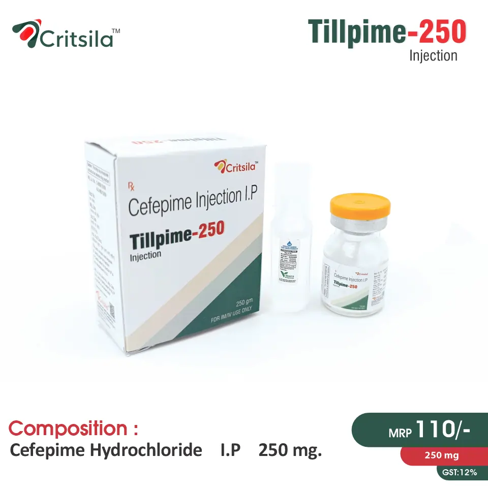 Cefepime (250mg) Tillpime 250 Injection at best price in PCD Pharma Franchise for bacterial infections.